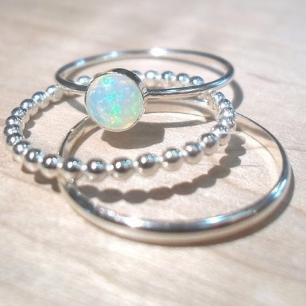 {SLEIGHTON} dainty silver moonstone stacked rings